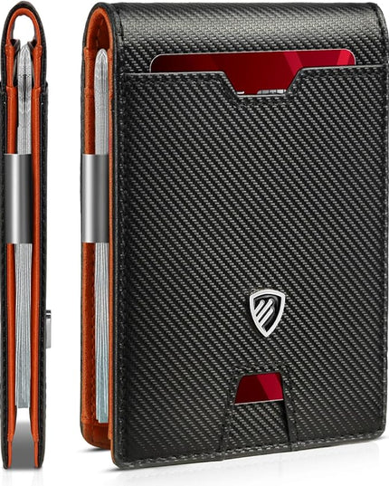 RUNBOX Mens Slim Wallet with Money Clip RFID Blocking Bifold Credit Card Holder for Men with Gift Box