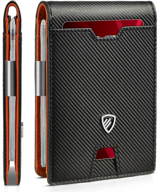 RUNBOX Mens Slim Wallet with Money Clip RFID Blocking Bifold Credit Card Holder for Men with Gift Box