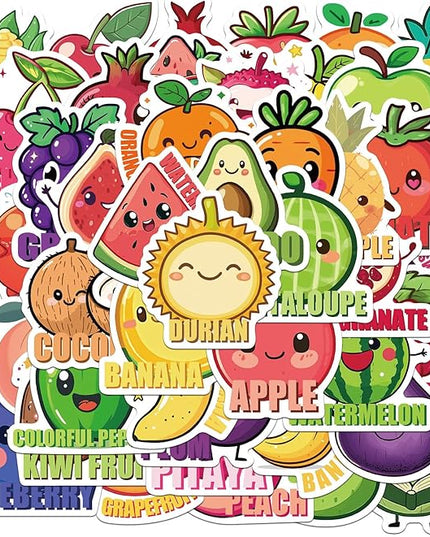 100PCS Fruit Expression Stickers & Vinyl Decals – Waterproof Set with Various Emoji-Style Faces and Names – Great for Kids,Teachers, Journals, Bottles, Crafts & More