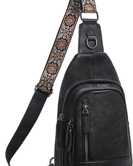 HESHE Leather Sling Bag for Women Crossbody Bags with Multi-Pocket Stylish Fanny Packs for Travel Chest Bag