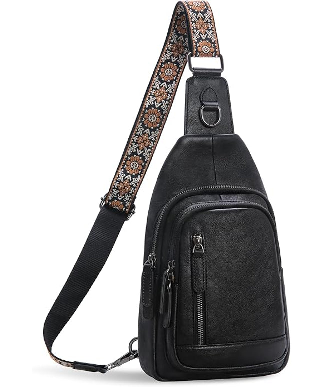 HESHE Leather Sling Bag for Women Crossbody Bags with Multi-Pocket Stylish Fanny Packs for Travel Chest Bag