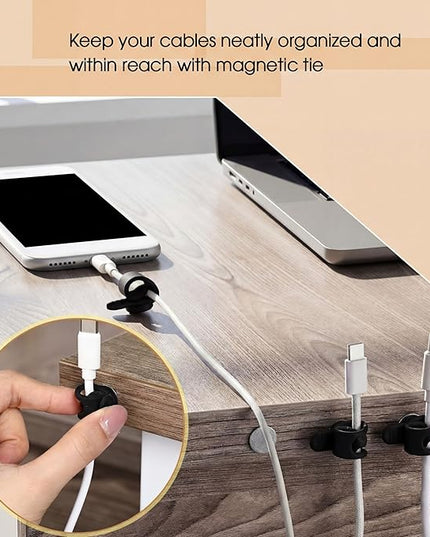 Geelin 10 Pack Magnetic Silicone Cable Ties bulk Reusable Cable Organizer Straps for Cord Management Magnetic Wire Ties for USB Cables Headphones Charger Cords Curtain Towel Straps (Black)