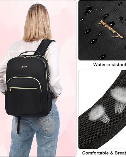 LOVEVOOK Laptop Backpack for Women 15.6 inch,Cute Womens Travel Backpack Purse,Professional Laptop Computer Bag,Waterproof Work Business College Teacher Bags Carry on Backpack with USB Port,Black-2