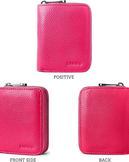 Linno RFID 20 Slots Credit Card Holder Genuine Leather Small Wallet for Women or Men with Zipper