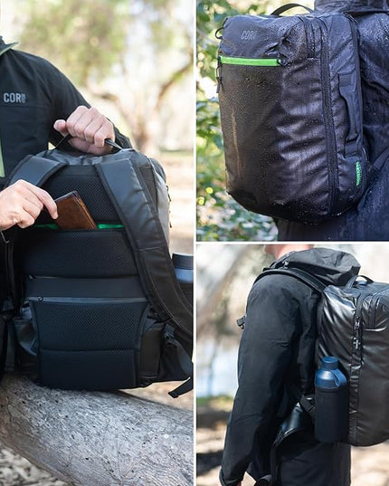 COR Surf 34L Carry On Travel Backpack | TSA and Airline Flight Approved Personal Luggage Style Backpack | The Island Hopper 2.0 | 34L Black Waterproof Edition | FREE S-Clip Included