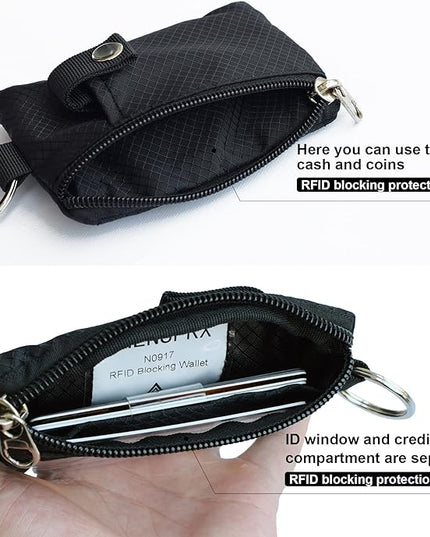 Minimalist RFID Blocking Small Wallet with ID Window,WaterResistant Zip Id Case Wallet with Lanyard Keychain for Cards,Cash,Travel,Women,Men