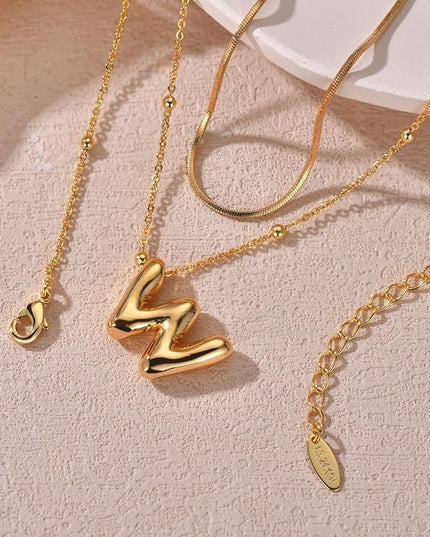 LUCA SMITH Initial Necklaces for Women, Dainty Balloon Bubble Letter, Name Letter Alphabet Pendant Layered Choker Chain Jewelry Gift
