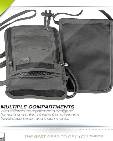 Lewis N. Clark RFID Blocking Stash Neck Wallet, Travel Pouch + Passport Holder for Women & Men, Navy