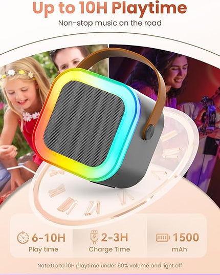 Mini Karaoke Machine for Kids Adults, Portable Bluetooth Speaker with 2 Wireless Karaoke Microphones, 2026 TOP Birthday for Girls Boys 3,4,5,6,7,8+Year Old Toddler Toys Karaoke Player Valentine(Grey)