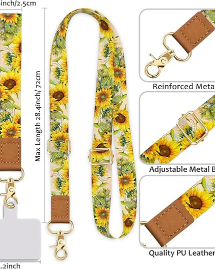 Sunflower Phone Lanyard Crossbody Strap, Floral Cell Phone Lanyards for around the Neck Wristlet Wrist Strap Adjustable for Keys Case Accessories Travel Essentials