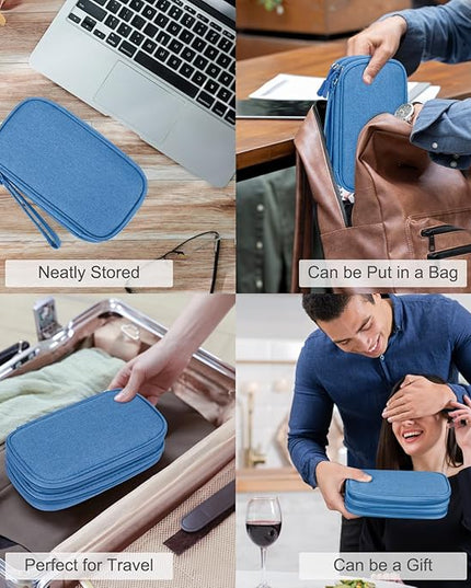 FYY Electronic Organizer, Travel Organizer Bag Pouch, Electronic Accessories Carry Case, Portable Waterproof Double Layers All-in-One Storage Bag for Cable, Cord, Charger, Phone, Earphone, Cyan