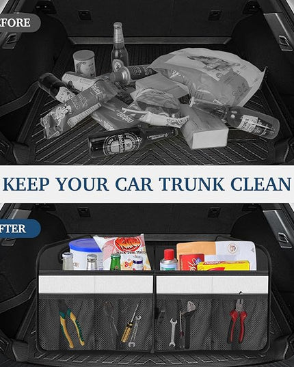 Femuar Car Trunk Organizer, Car Storage Organizer with Large Capacity Waterproof Collapsible Trunk Organizer for Car Suv/Jeep/Sedan (Beige, Standard)