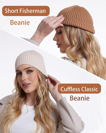 choshion Wool Knit Fisherman Beanie Hat for Men Women,Cuffless Warm Short Cuff Beanies Toboggan Ski Hats Winter Skull Cap