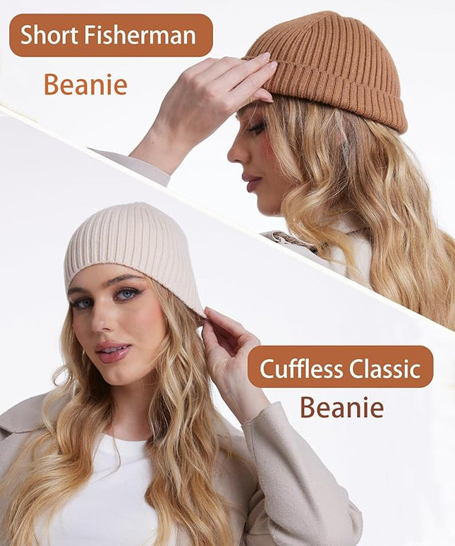 choshion Wool Knit Fisherman Beanie Hat for Men Women,Cuffless Warm Short Cuff Beanies Toboggan Ski Hats Winter Skull Cap