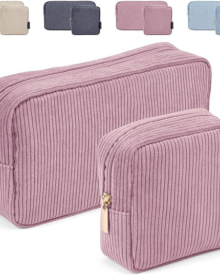 MAGEFY Small Makeup Bag for Purse Mini Cosmetics Bag Corduroy Cute Cosmetic Pouch for Women with Slip-in Pockets