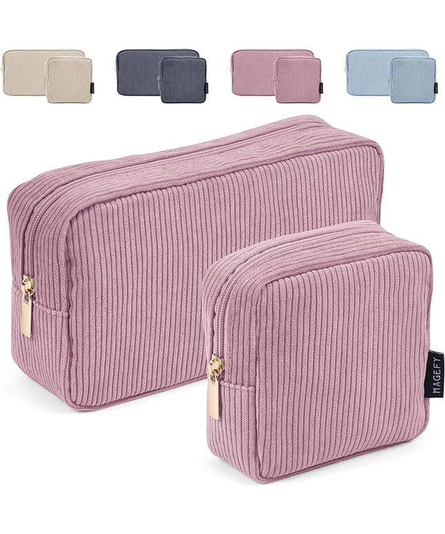 MAGEFY Small Makeup Bag for Purse Mini Cosmetics Bag Corduroy Cute Cosmetic Pouch for Women with Slip-in Pockets