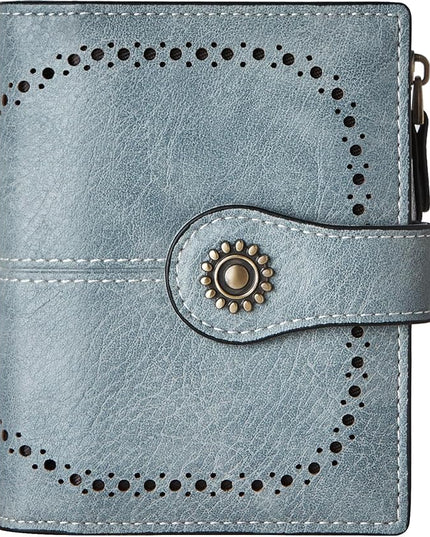 TFKGS Small RFID Blocking Wallet for Women - Leather Slim Bifold Compact Credit Card Holder With ID Window and Zipper Coin Pocket - Blue Birthday