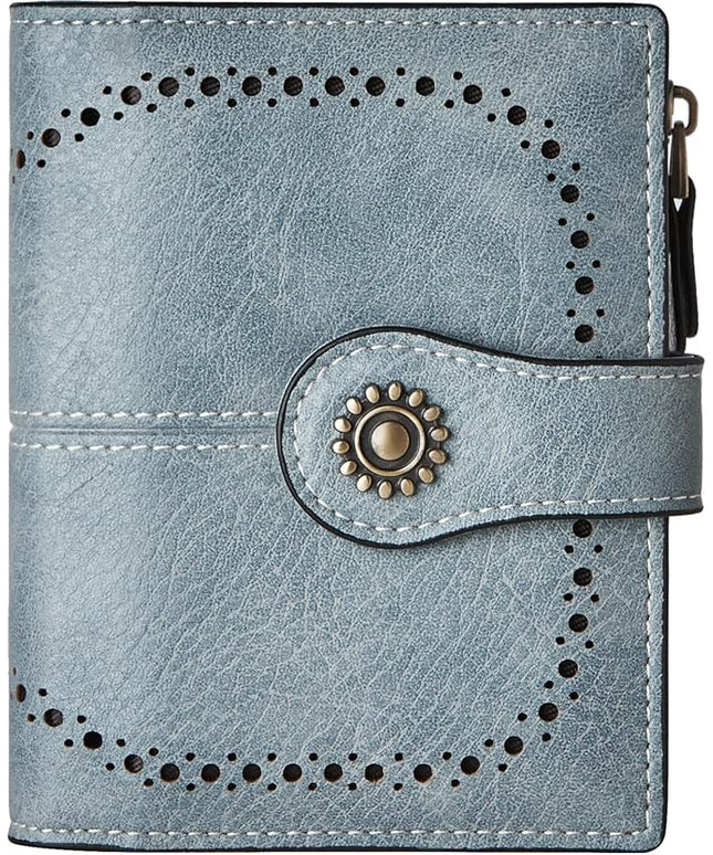 TFKGS Small RFID Blocking Wallet for Women - Leather Slim Bifold Compact Credit Card Holder With ID Window and Zipper Coin Pocket - Blue Birthday