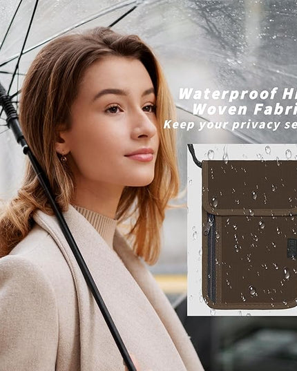 Travel Neck Wallet with RFID Blocking – Passport Holder Organizer Neck Pouch – Portable Easy to Conceal Travel Pouch (Brown)