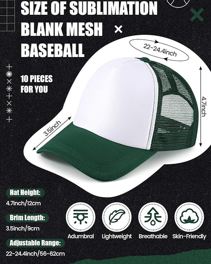 10 Pcs Sublimation Blank Trucker Hats Bulk Mesh Baseball Cap Polyester Mesh Trucker Hat for Men and Women