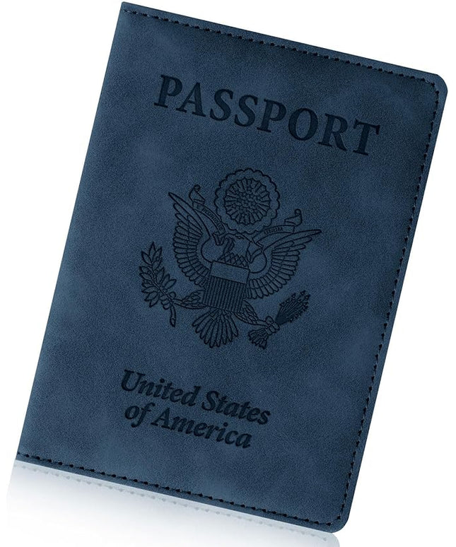 Passport Holder for Travel Essentials,RFID Blocking Passport Cover Wallet Card Case for Women and Men (Dark Blue)