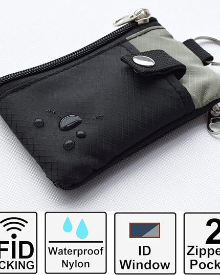 Minimalist RFID Blocking Small Wallet with ID Window,WaterResistant Zip Id Case Wallet with Lanyard Keychain for Cards,Cash,Travel,Women,Men