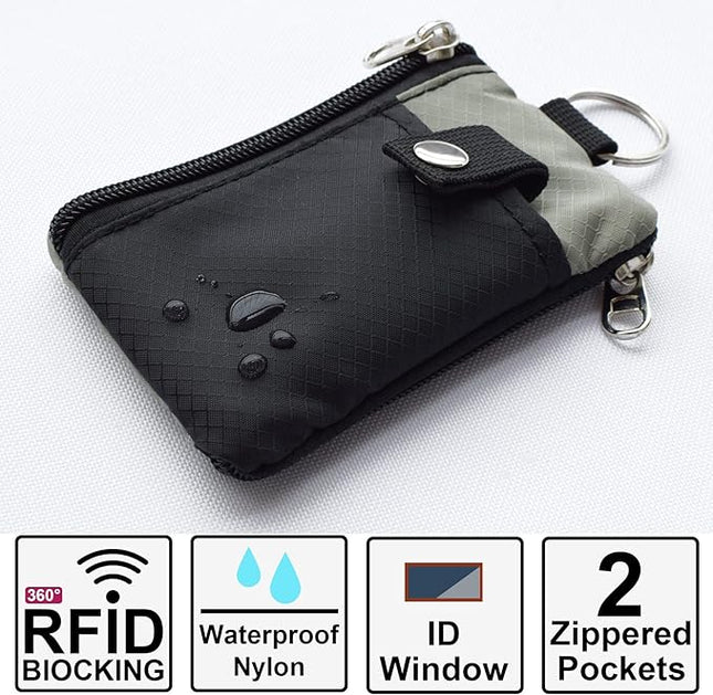 Minimalist RFID Blocking Small Wallet with ID Window,WaterResistant Zip Id Case Wallet with Lanyard Keychain for Cards,Cash,Travel,Women,Men