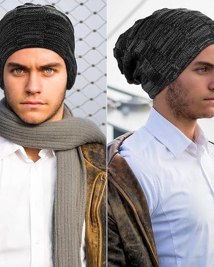 Geyoga 2/3/4 Pack Winter Beanie Hats for Men Warm Slouchy Beanies Hats Fleece Lined Thick Knitted Ski Skull Warm Cap