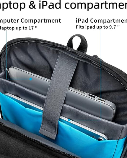 DUSLANG 17 Inch Laptop Backpack for Travel with Backpack Rain Cover College Backpack for Men Laptop Bag with USB Charging Port,Black