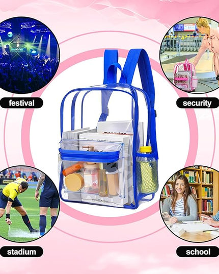 Silkfly 72 Pack Clear Backpacks Bulk PVC Transparent Bookbags Heavy Duty See Through Bags with Pockets for Stadium Work Travel(15 x 11 x 5.2 Inches)