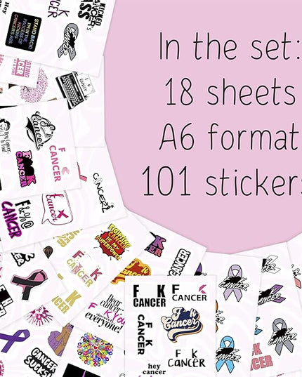 BulbaCraft 100Pcs F_ck Cancer Stickers for Water Bottle and Laptop - F_ck Cancer Party Supplies & Decorations, Waterproof Vinyl Decals, Awareness and Support Stickers, Gifts for Women & Men