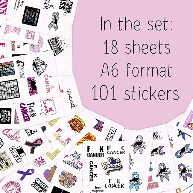 BulbaCraft 100Pcs F_ck Cancer Stickers for Water Bottle and Laptop - F_ck Cancer Party Supplies & Decorations, Waterproof Vinyl Decals, Awareness and Support Stickers, Gifts for Women & Men