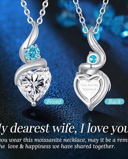 ANDSO Moissanite Heart Pendant Necklaces for Women, 925 Sterling Silver Necklace with Birthstone, Ideal Anniversary Present or Birthday Christmas Valentine Jewelry Gifts for Mom Wife Her Girlfriend