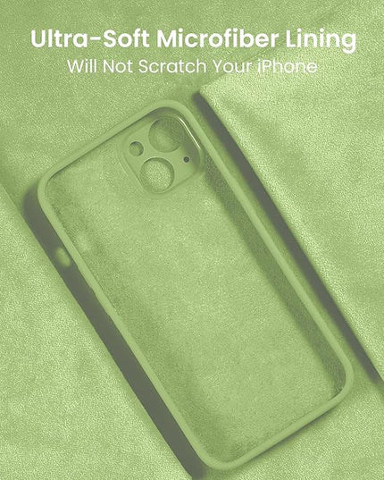 FireNova Designed for iPhone 13 Case, Silicone Upgraded [Camera Protection] Phone Case with [2 Screen Protectors], Soft Anti-Scratch Microfiber Lining Inside, 6.1 inch, Tea Green