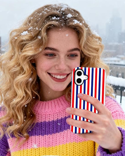 Magnetic for iPhone 17 Case Cute Stripes Phone Case, Shockproof Slim TPU and Hard PC Protective Phone Cover Compatible with MagSafe Designed for Women Girls, Red and Blue