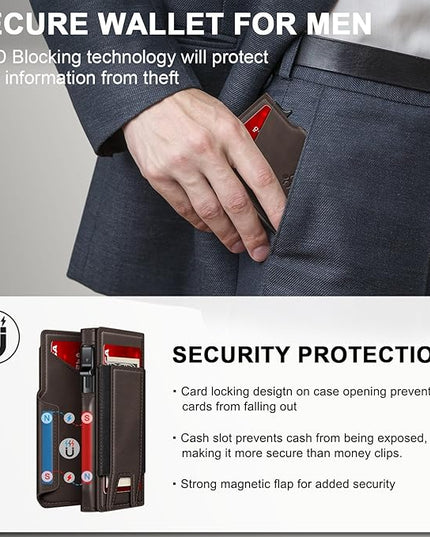 Wallet for Men Wallet with Slim Pop Up Card Holder 9-13 Cards, Bifold Minimalist Smart Wallet RFID Blocking Credit Card Holder with ID Window & Stretchable Cash Slot Compact Metal Aluminum Card Case