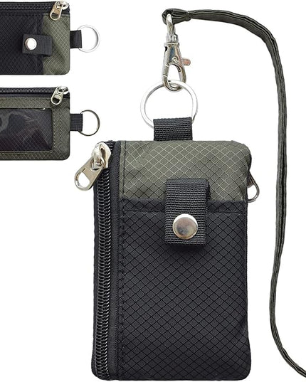 Minimalist RFID Blocking Small Wallet with ID Window,WaterResistant Zip Id Case Wallet with Lanyard Keychain for Cards,Cash,Travel,Women,Men