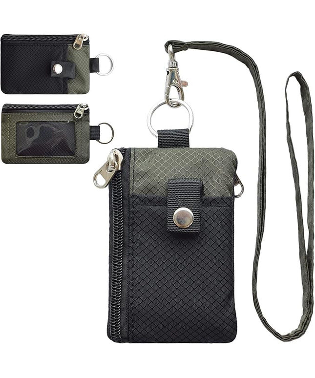 Minimalist RFID Blocking Small Wallet with ID Window,WaterResistant Zip Id Case Wallet with Lanyard Keychain for Cards,Cash,Travel,Women,Men