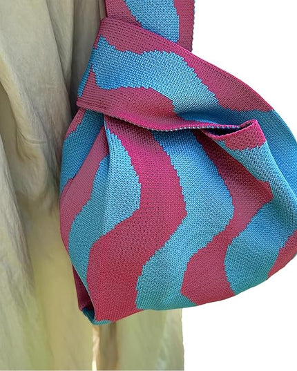 Women's Wrist Knot Tote Bag Small Crochet Wristlet Handbag Aesthetic Cute Knit Purse (Very Small Size)