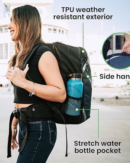COR Surf Carry On Travel Laptop Backpack with Secret Passport Pockets | Daypack Business Weekender Luggage Backpack for Men and Women | The Island Hopper (40L, Navy Blue)