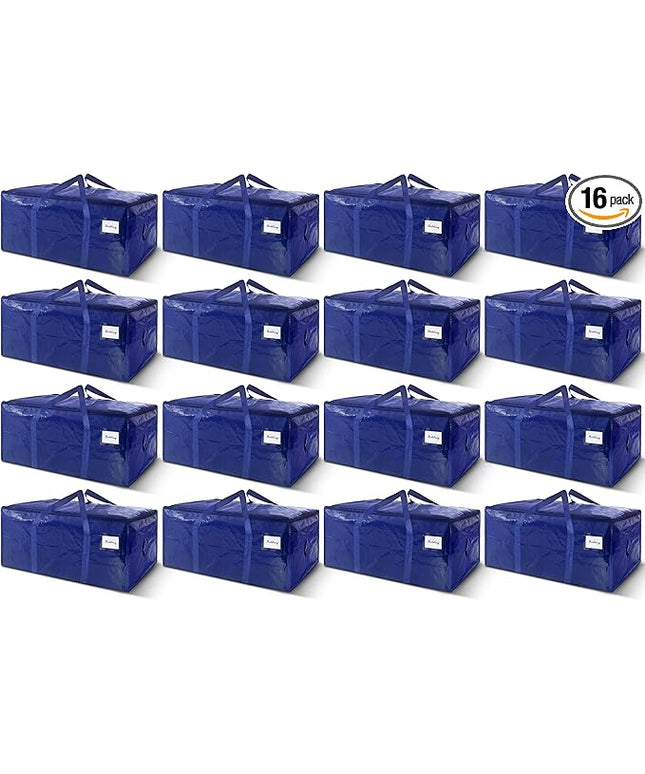 16 Pack Extra Heavy Duty Large Moving Bags with Strong Zipper & Carrying Handles, Sturdy Clothes Storage Bags Totes Bins, Packing Moving Boxes College Supplies, Dark Blue - 40 gal