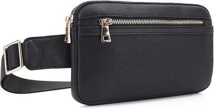LOVESOME Vegan Leather Everywhere Fashion Waist Bag Fanny Pack Crossbody Bag Belt Bag Sling Bag with Adjustable Strap for Women (Black)