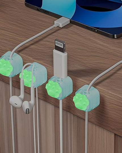9Pack Magnetic Cable Clips for Nightstand, Adhesive Night-Glowing Cord Holder Organizer for Office Home Desk Wall Car (Blue,Cat)