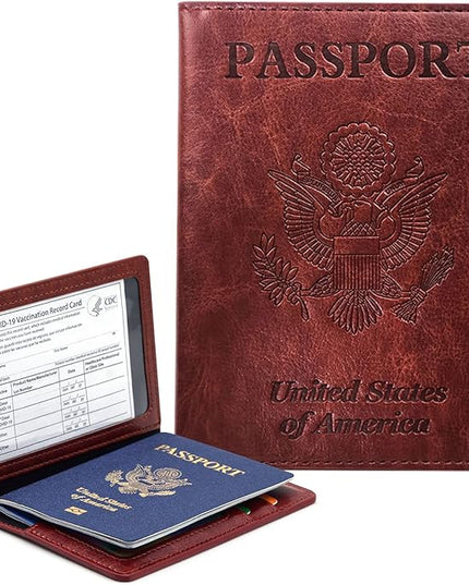 Passport Holder Cover Wallet Case RFID Blocking Leather Card Slot Travel Accessories Documents Organizer Protector for Women Men, Brown