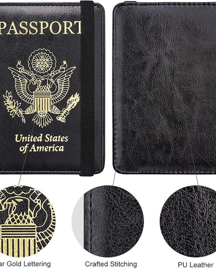 WALNEW Passport Holder for Travel, RFID Passport Cover Wallet for Women Men, PU Leather Passport Book Card Holder Case with Pen, Travelling Essentials for Flying