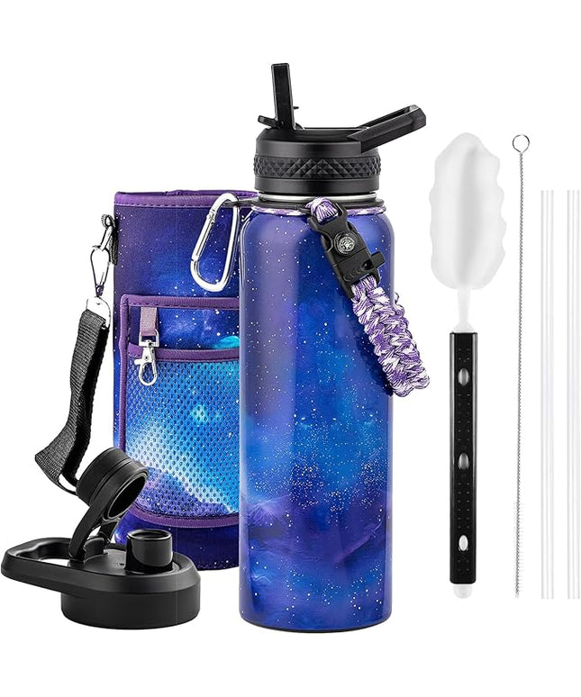 40oz Insulated Water Bottle, Triple Wall Vacuum Stainless Steel Water Bottles - Keeps Cold 48H, Reusable Metal water flask Jug for Gym, Sports, Camping, Hiking,Travel, Aurora-Purple