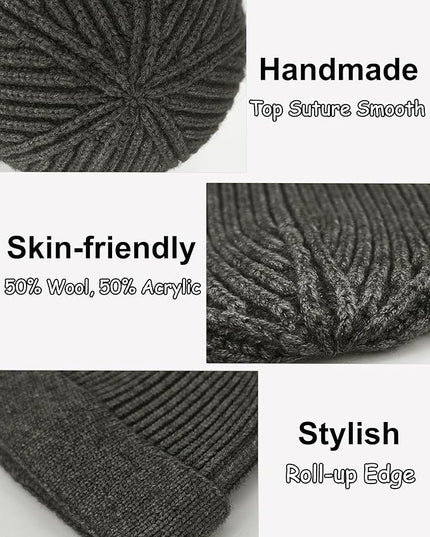 vidsel Thin Wool Fisherman Beanie for Men Women, Short Knit Cuff Trawler Watch Hats