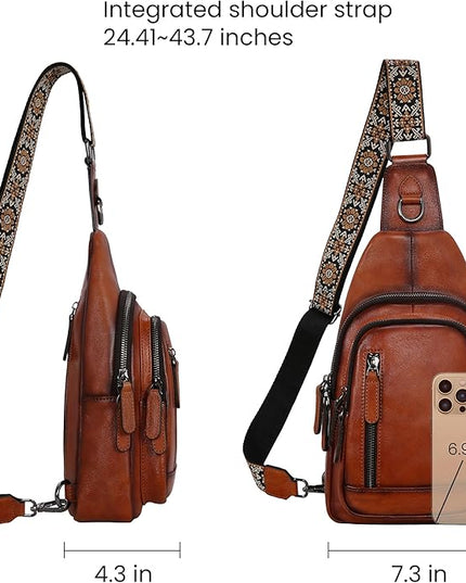 HESHE Leather Sling Bag for Women Crossbody Bags with Multi-Pocket Stylish Fanny Packs for Travel Chest Bag