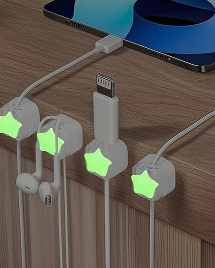 9Pack Magnetic Cable Clips for Nightstand, Adhesive Night-Glowing Cord Holder Organizer for Office Home Desk Wall Car (White,Star)