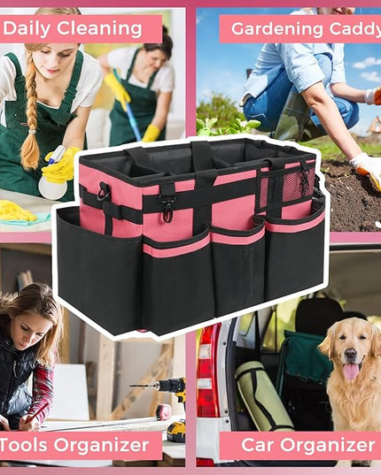Wearable Cleaning Caddy, Cleaning Caddy Supplies Organizer with Handle & Shoulder Straps for Housekeepers, Under Sink & Car Cleaning Tool Organizers Bag with 4 Foldable Divider (OleanderRed)